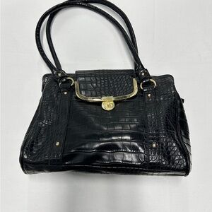 Lulu Guinness Black Crocodile-Embossed Shoulder Bag Vintage Like New Purse